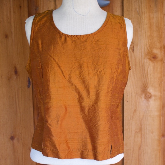 Vintage LisBeth 100% Raw Silk Copper Sleeveless Blouse Made In The USA Size M - Picture 1 of 15